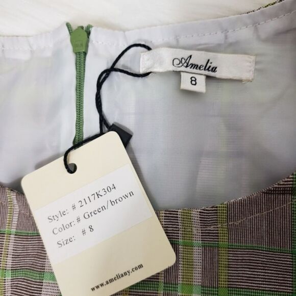 Amelia New york plaid sheath career belted Sleeveless knee length dress Size 8 - Picture 7 of 10